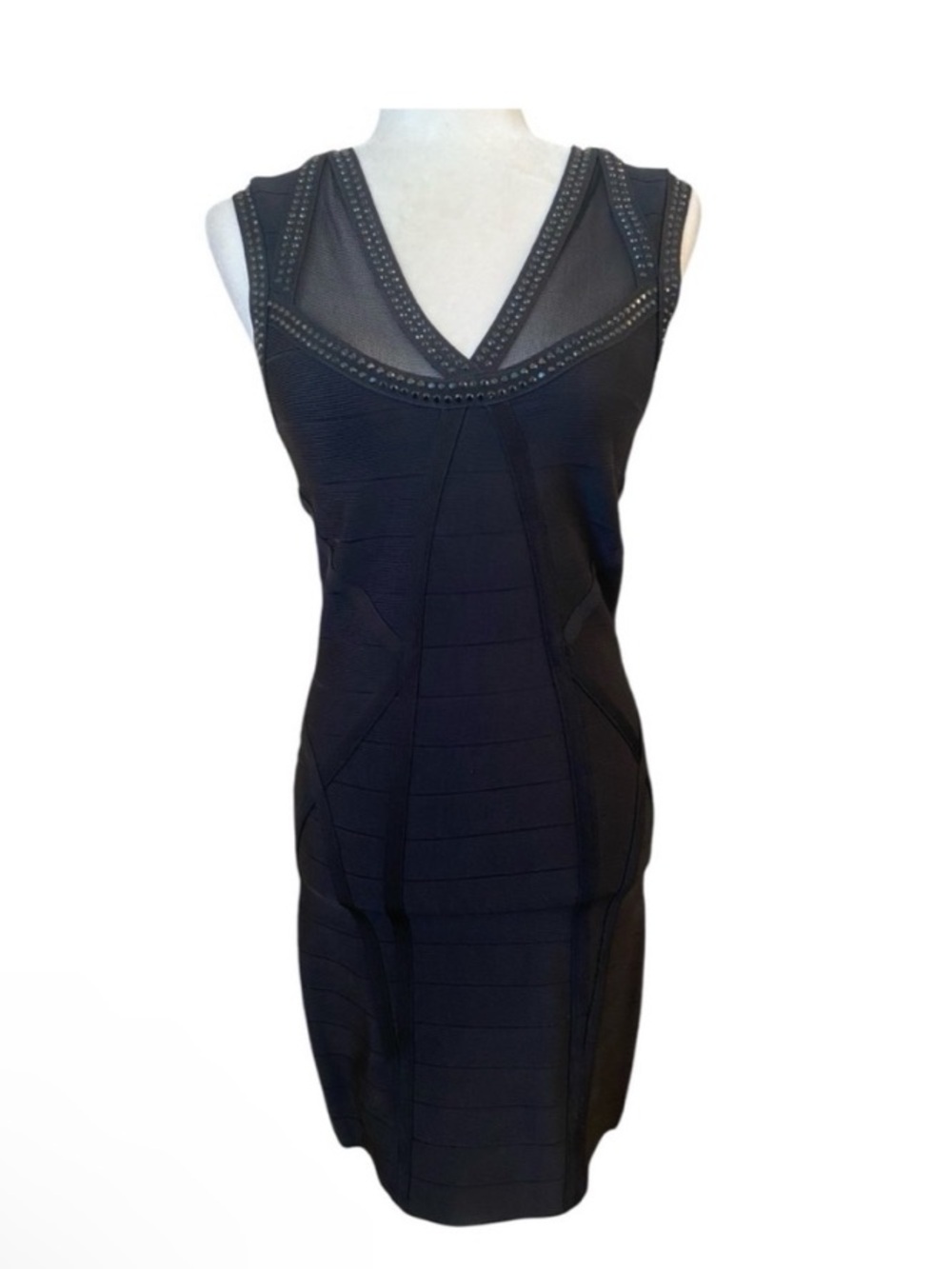 Bebe Black Bodycon Bandage Dress Embellished Beaded Fitted Y2k